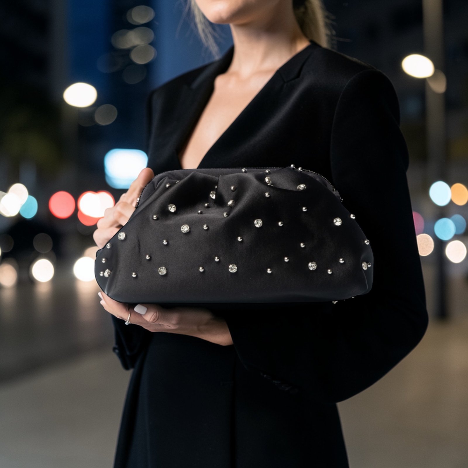 Model with Noir Clutch